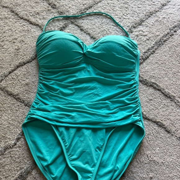 La Blanca one piece bathing suit blue teal Ruched Halter Strapless Swim Suit 14 - Picture 4 of 9